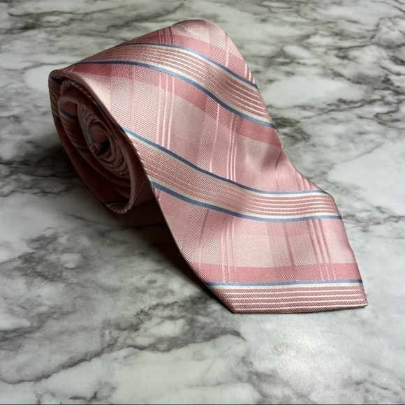 Pronto-Uomo 100% Silk Stripe Pink Tie 4" - Picture 1 of 7